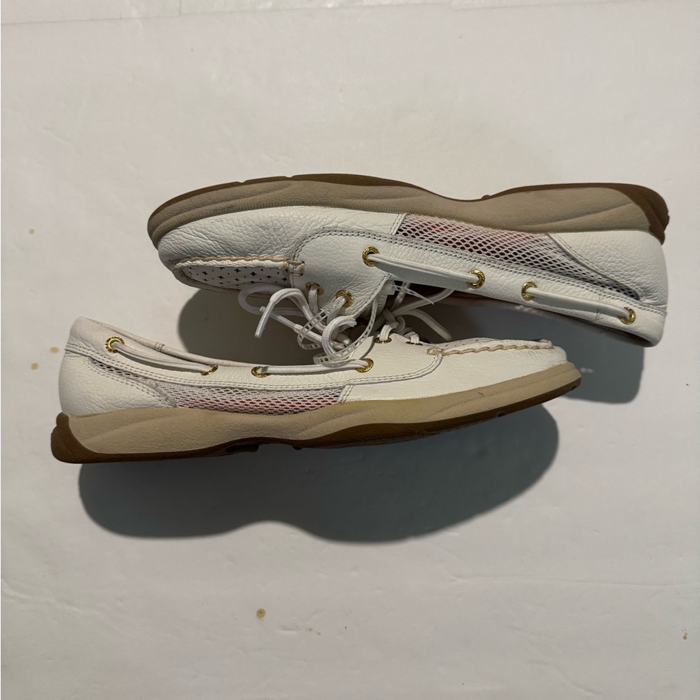 Sperry White Leather Mesh Docksider Boat Shoes Size 8.5